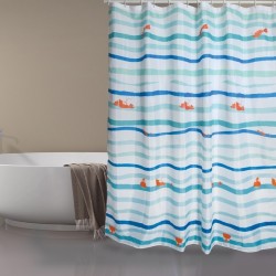 MSV Cortina de ducha PoliésterEP OCEAN 180x200cm Azul y Blanco - Anillas incluidas MSV