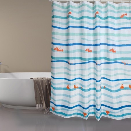 MSV Shower curtain Polyester DEEP OCEAN 180x200cm Blue & White - Rings included MSV
