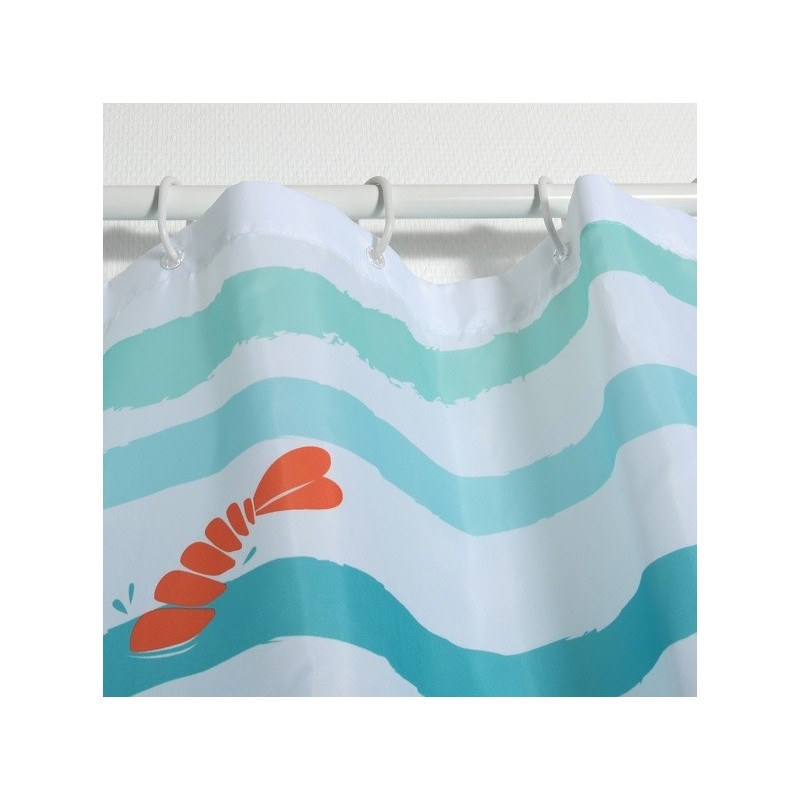 MSV Shower curtain Polyester DEEP OCEAN 180x200cm Blue & White - Rings included MSV
