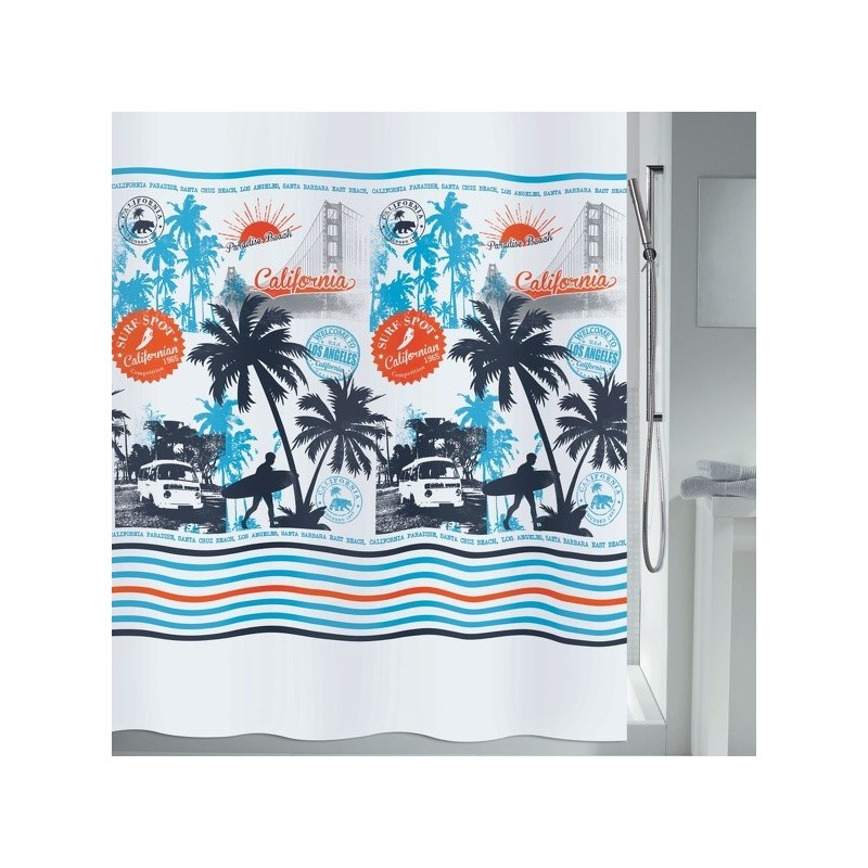 MSV Duschvorhang CALI SURF Polyester 180x200cm PREMIUM QUALITÄT Mehrfarbig MSV