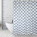 MSV Cortina de ducha Poliéster GRANADA 180x200cm CALIDAD PREMIUM Blanco y Azul - Anillas incluidas MSV