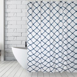 MSV Cortina de ducha Poliéster GRANADA 180x200cm CALIDAD PREMIUM Blanco y Azul - Anillas incluidas MSV