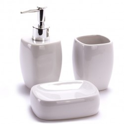 MSV Ensemble 3 accessoires de salle de bain Céramique CLASSIC Blanc