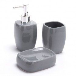 MSV Ensemble 3 accessoires de salle de bain Céramique CLASSIC Gris