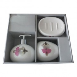 MSV ensemble 3 accessoires de salle de bain Céramique JAVA BORNEO Blanc