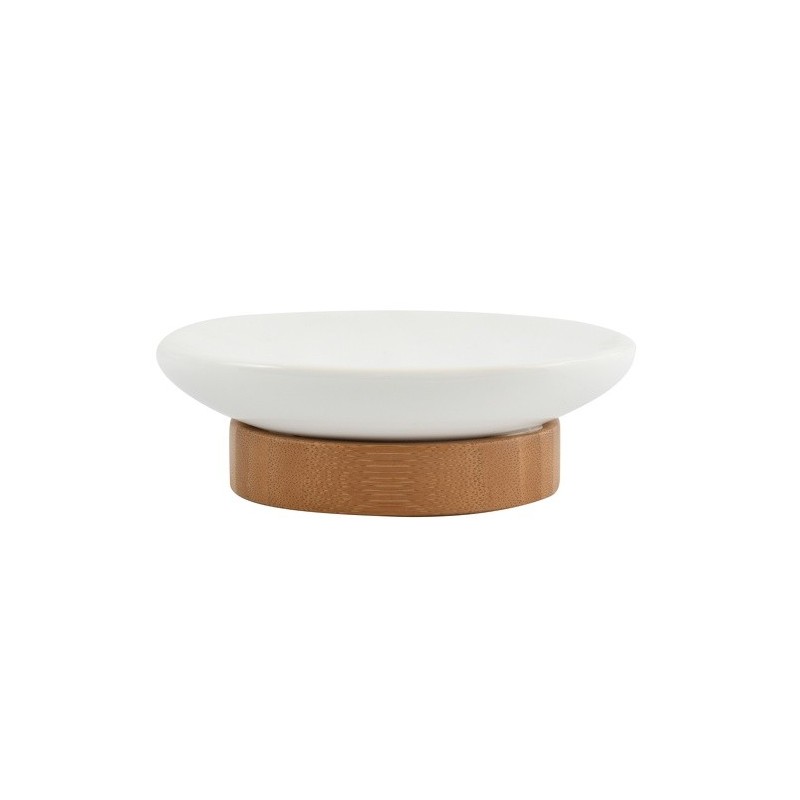 MSV Porte Savon Céramique & Bambou TALLINN Blanc & Marron MSV