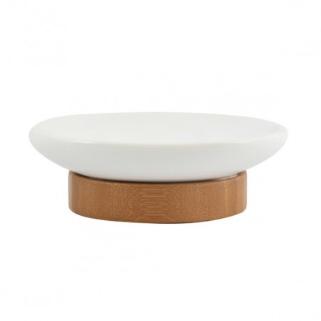 MSV Porte Savon Céramique & Bambou TALLINN Blanc & Marron MSV