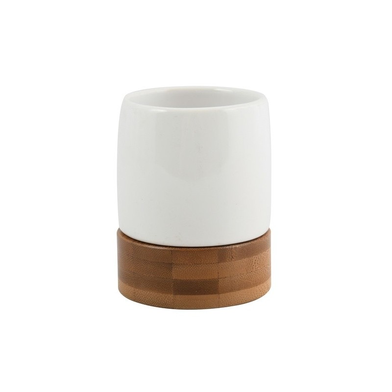 Brosse Wc avec support Céramique & Bambou TALLINN Blanc