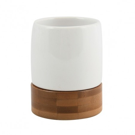 MSV Vaso cerámica y bambú TALLINN Blanco y Marrón MSV