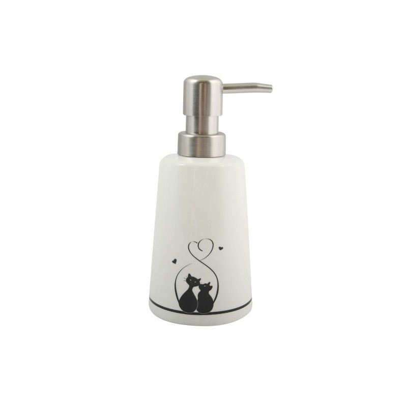 MSV Dispensador de Jabón Cerámica GATITOS Blanco y Negro MSV