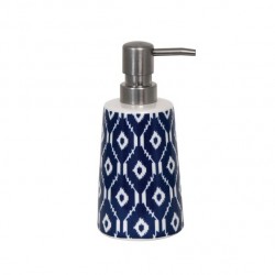 MSV Dispensador de Jabón de cerámica IKAT azul y blanco MSV
