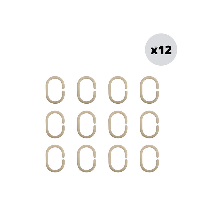 MSV Pack de 12 Anillos para cortina de ducha beige MSV
