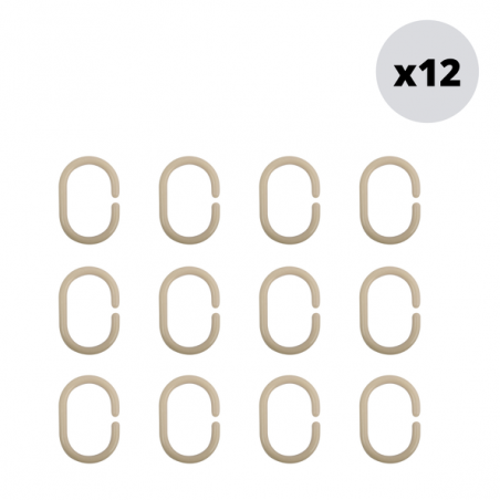 MSV Set di 12 anelli per tende da doccia beige MSV