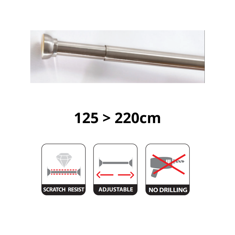 Spirella Shower rod bar curtain extendable without drilling in KRETA Alu 125-220cm Brushed Spirella