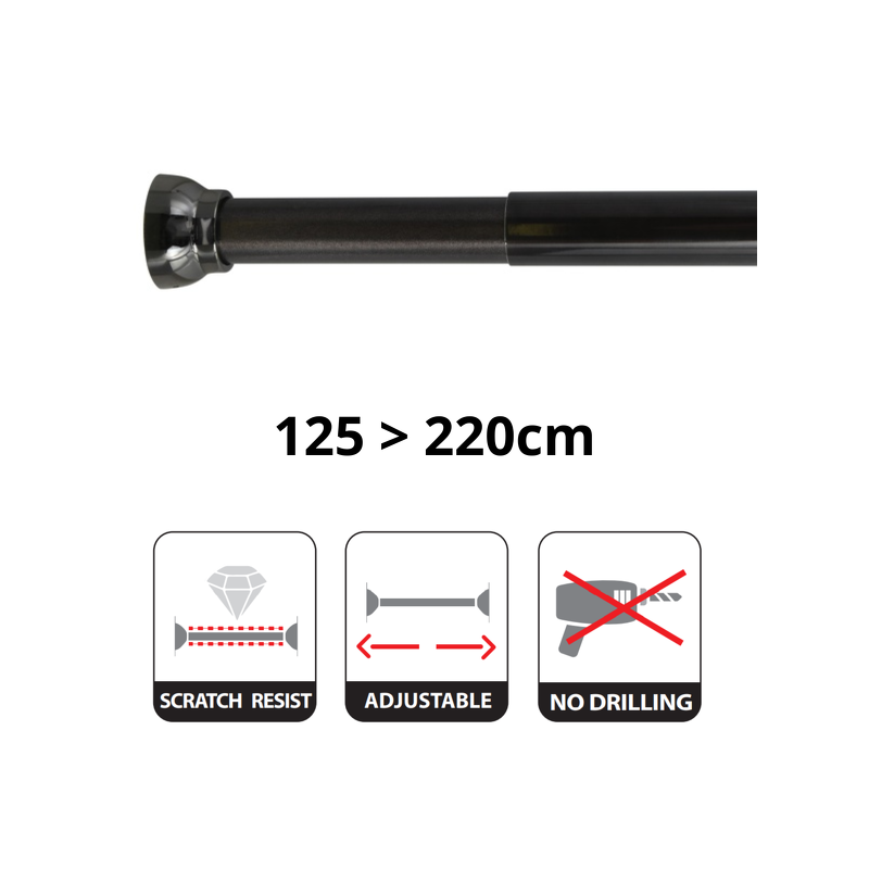 Spirella Duschvorhangstangen ausziehbar ohne Bohren in Aluminium KRETA 125-220cm Titan Black Spirella