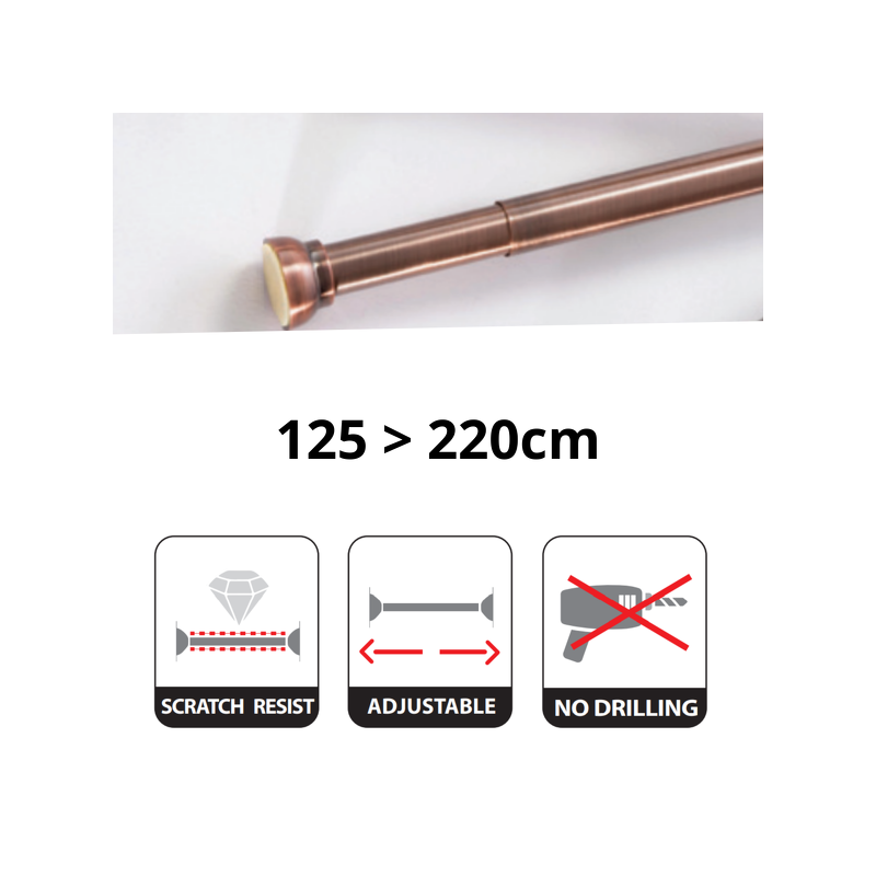 Barre tringle pour rideau de douche ou baignoire extensible sans perçage en Alu KRETA 125-220cm Cuivré Spirella Spirella