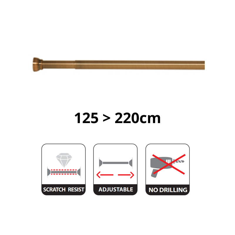 Spirella Asta per tenda doccia o vasca allungabile senza foratura in alluminio KRETA 125-220cm Gold Spirella