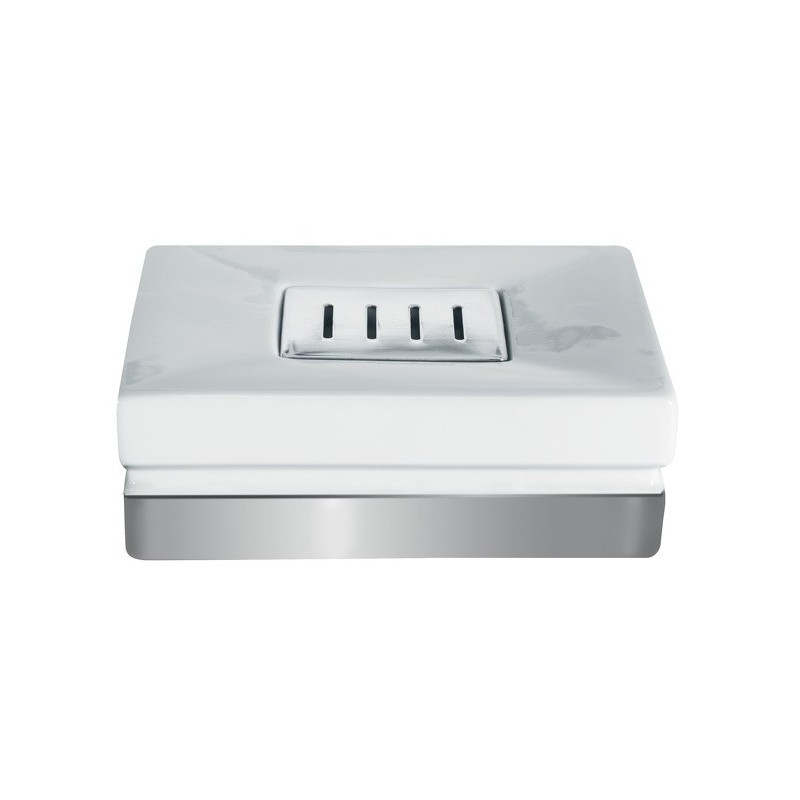 Porte savon Porcelaine ROMA Blanc & Argent Spirella Spirella