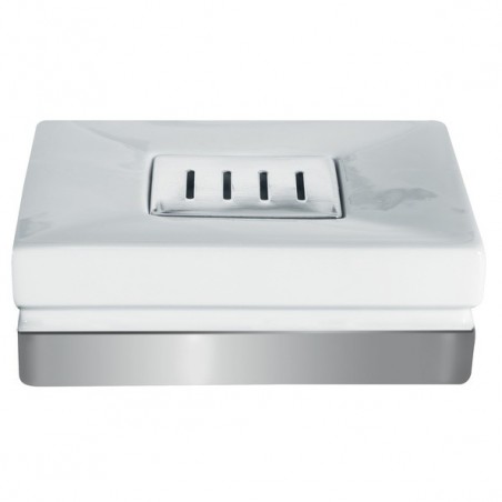 Porte savon Porcelaine ROMA Blanc & Argent Spirella Spirella