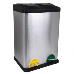 MSV Poubelle à pédale Tri Sélectif Inox 2x20L Brossé