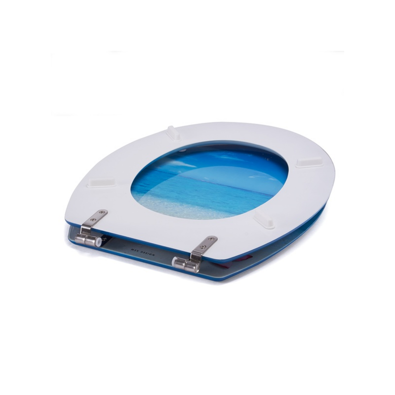 MSV Asiento de inodoro MDF PARADISE Azul - Bisagras de acero inoxidable MSV