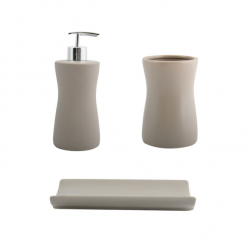 MSV ensemble 3 accessoires de salle de bain Céramique PALMA Taupe