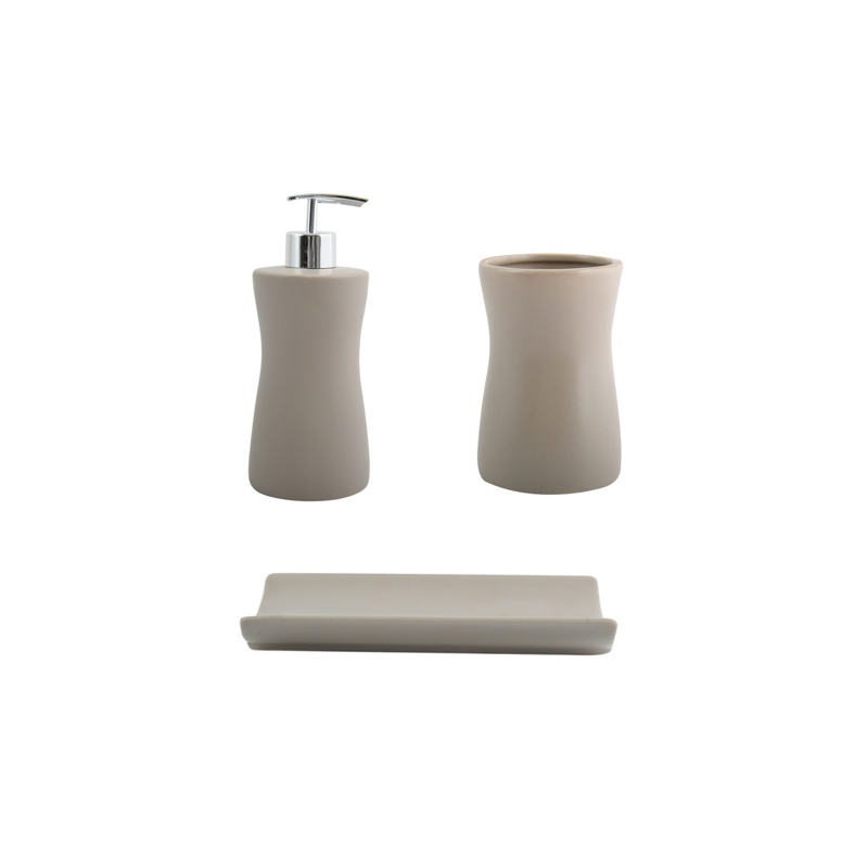 MSV ensemble 3 accessoires de salle de bain Céramique PALMA Taupe MSV