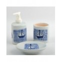 MSV Lot de d'accessoires de salle de bain BATEAUX Bleu & Blanc MSV