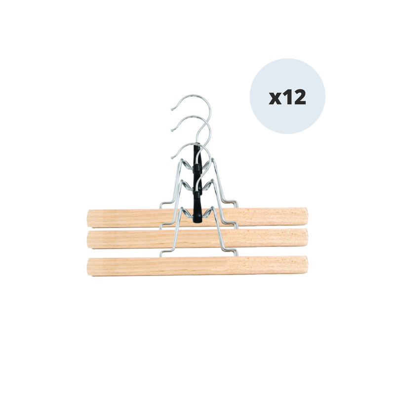 MSV Set de 12 Perchas de Madera para Pantalones o Faldas 35cm MSV