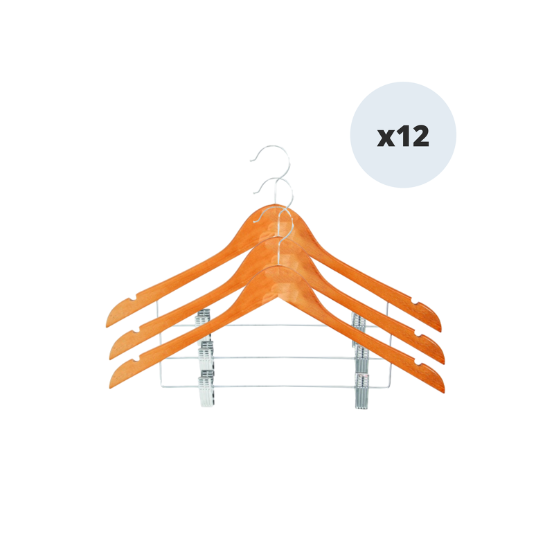 MSV 12er-Pack Holzbügel mit Clips MSV