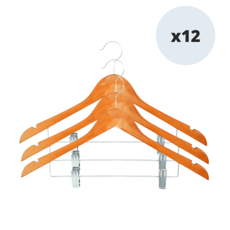 Lot de 12 cintres en bois avec pinces MSV MSV