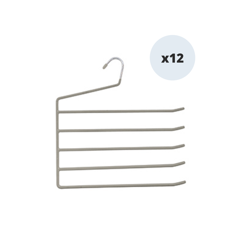 MSV Set de 12 Perchas para Pantalones de Acero Recubierto de Plástico Antideslizante 5 Barras MSV