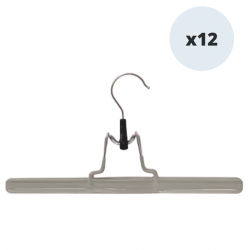 MSV Lot de 12 cintres en acier plastifié antiglisse pour pantalon ou jupe 30x15cm Taupe
