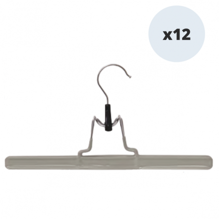 Lot de 12 cintres en acier plastifié antiglisse pour pantalon ou jupe 30x15cm Taupe MSV MSV