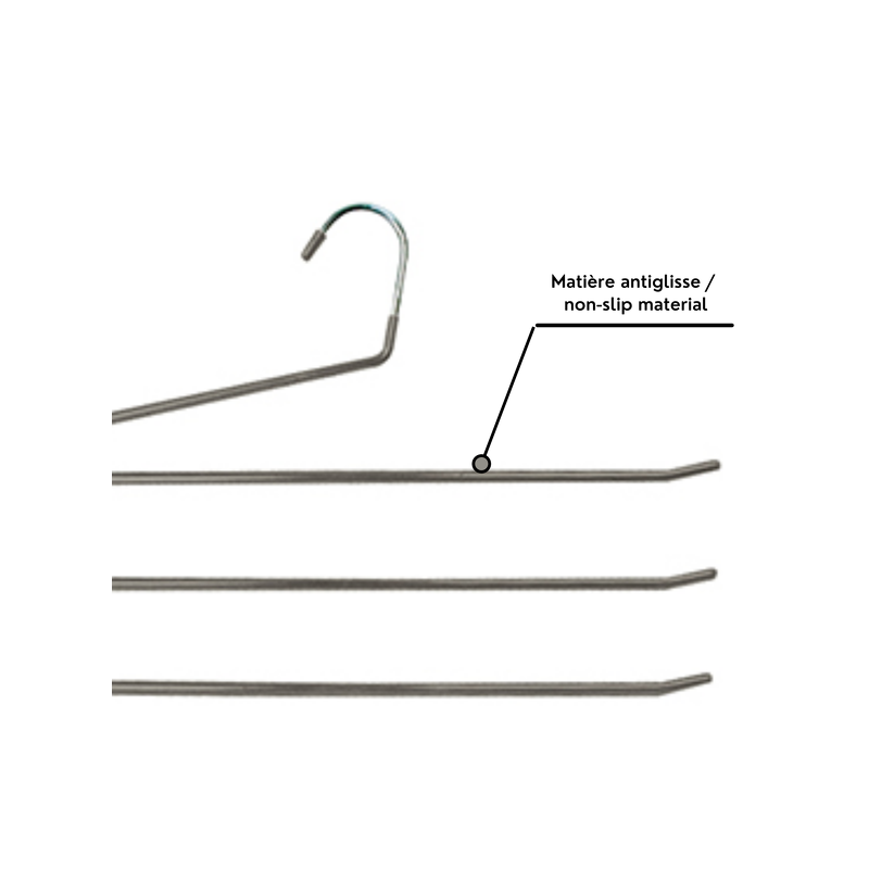 Lot de 12 cintres en acier plastifié antiglisse pour pantalon 3 barres MSV MSV