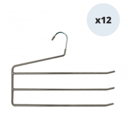 MSV Set of 12 Trouser Hangers Anti-Slip Plastic Coated Steel 3 Bars