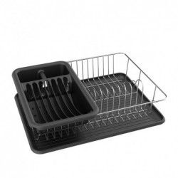 Escurreplatos con bandeja de acero cromado negro mate MSV
