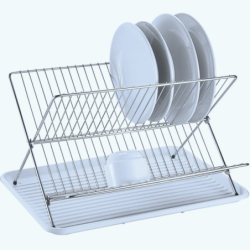 Escurreplatos Plegable con Bandeja de Acero Cromado Blanco MSV