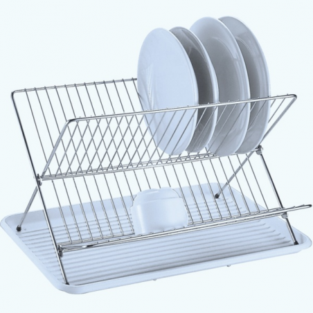 Escurreplatos Plegable con Bandeja de Acero Cromado Blanco MSV