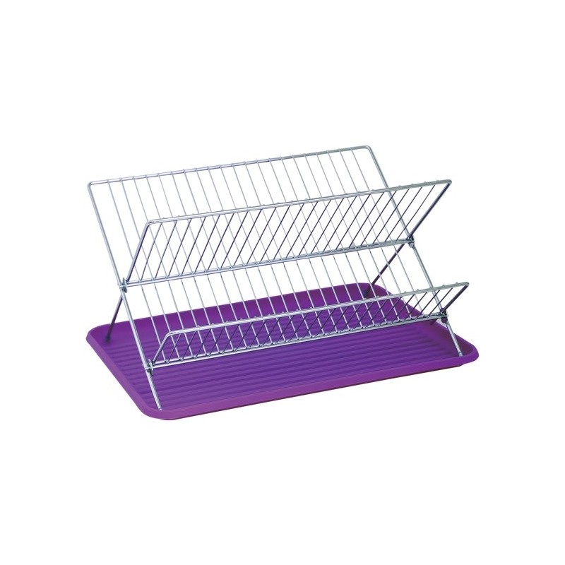 MSV Abtropfgestell Klappbarer mit Tablett Chromstahl violettem