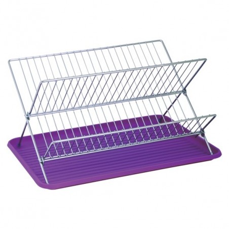 Escurreplatos Plegable con Bandeja de Acero Cromado Morado MSV