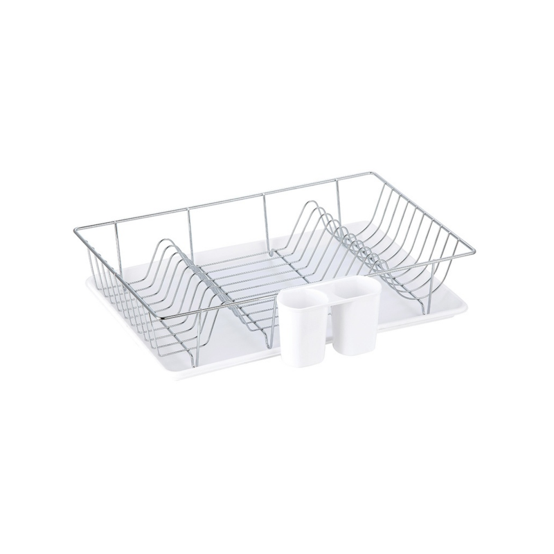 Escurreplatos con bandeja SAKURA en Acero Cromado Blanco MSV