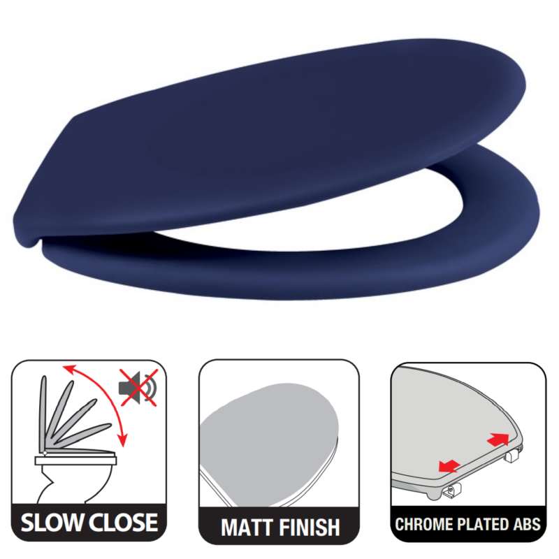 Abattant Wc Thermo Dur NEELA Bleu Foncé mat - Charnières ABS Chromé Spirella