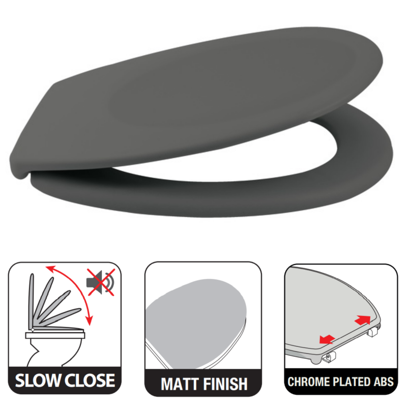 Toilet seat Thermo Hard NEELA Matt Gray - ABS Chrome Hinges Spirella