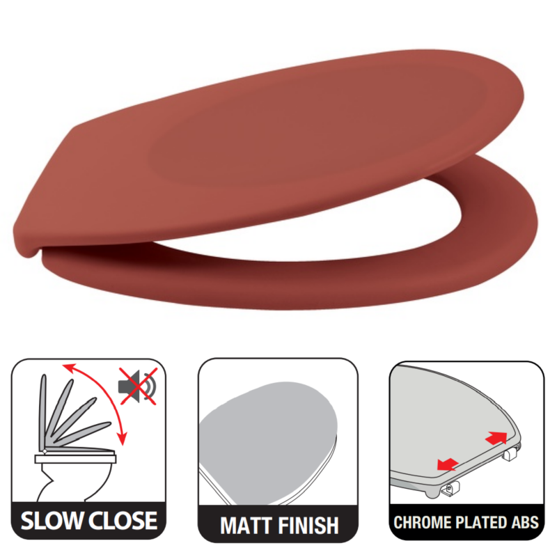 Asiento Wc Thermo Duro NEELA Terracota Mate -  Bisagras ABS Cromadas Spirella