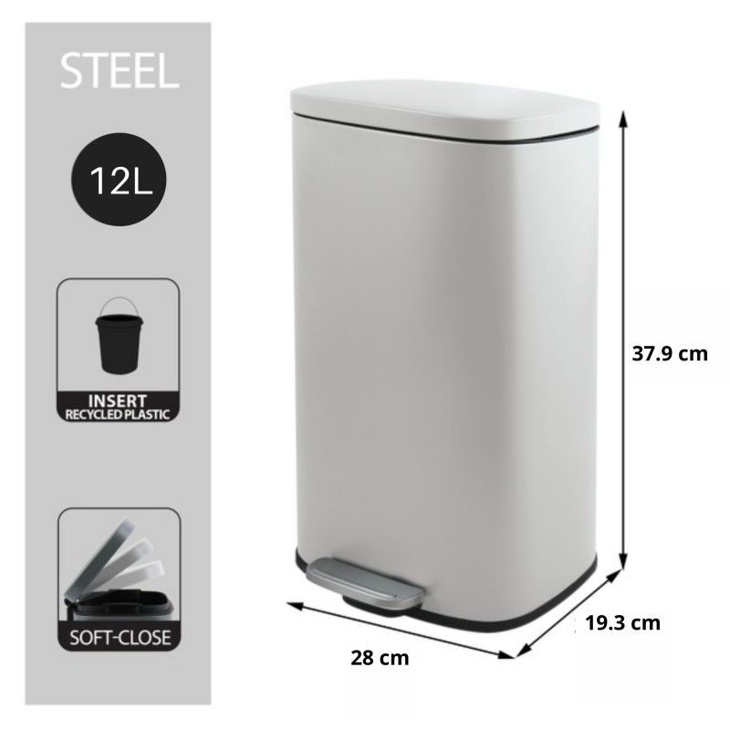 Papelera con pedal Acero AKIRA 12L Blanco mate Spirella