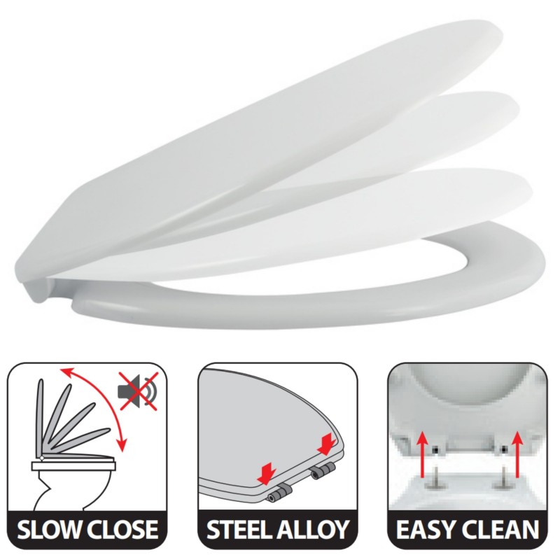 Sedile WC bianco rigido Thermo EASY CLIP - Cerniere Spirella in acciaio inossidabile