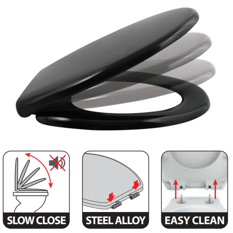 Toilet seat Thermo Hard EASY CLIP  Black -  Stainless Steel hinges Spirella