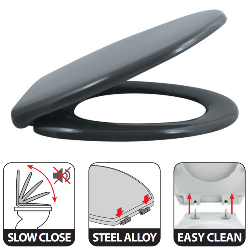 Toilet seat Thermo Hard EASY CLIP T Gray - Stainless Steel Hinges Spirella