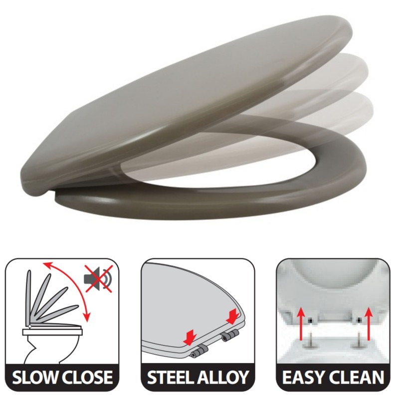 Abattant wc EASY CLIP Thermo Dur Taupe - Charnières Inox Spirella